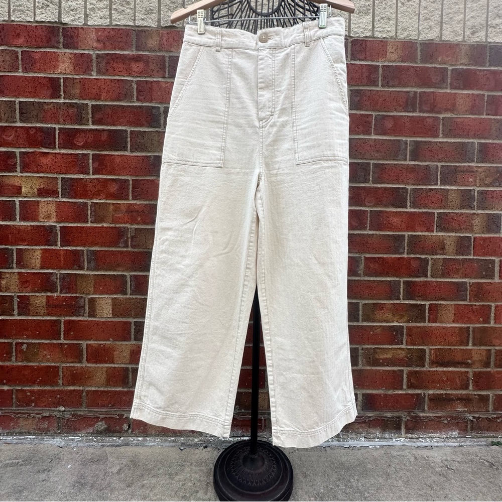 Free People Jean High-Rise Buckle Back Cream Wash Denim Wide Leg Street-Style 8 - Picture 12 of 15